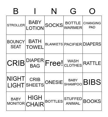 Baby Shower Bingo Card