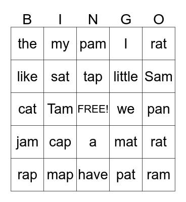 Word BINGO Card