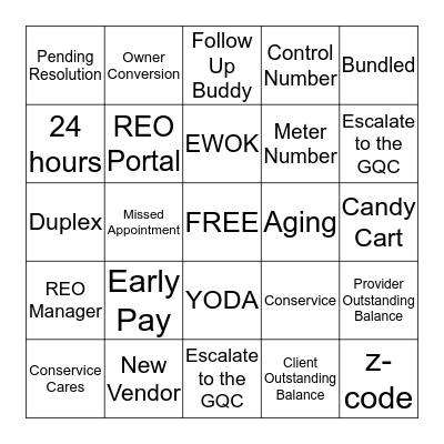 ACTIVATIONS BINGO Card