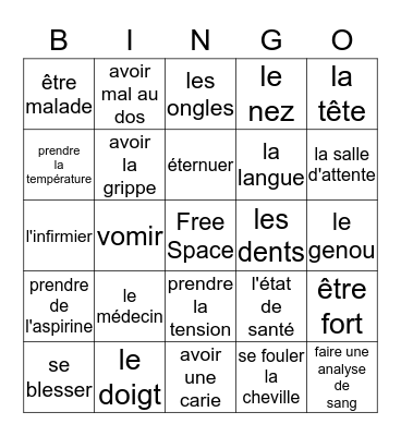 French III Unité 1 Bingo Card