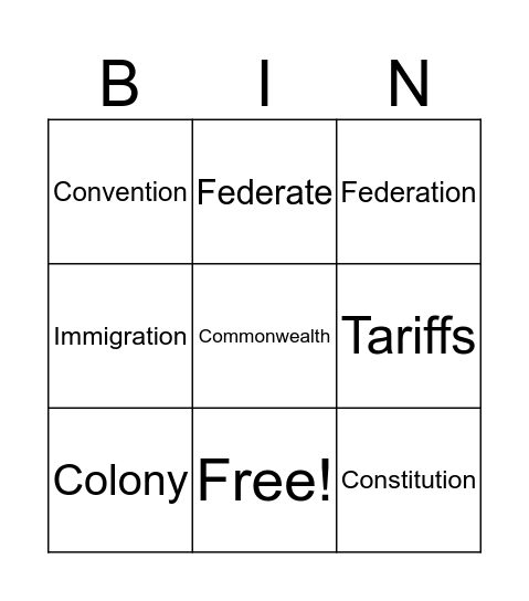 Federation Bingo Card