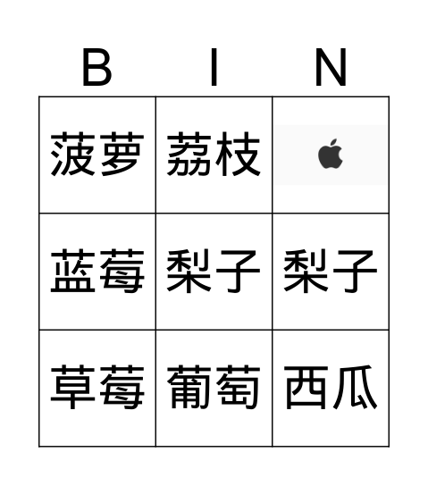 水果 Bingo Card