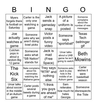 BFT Football Bingo Card