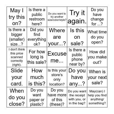 useful phrases for shopping 1 Bingo Card