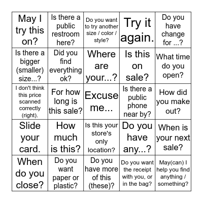 useful phrases for shopping 1 Bingo Card