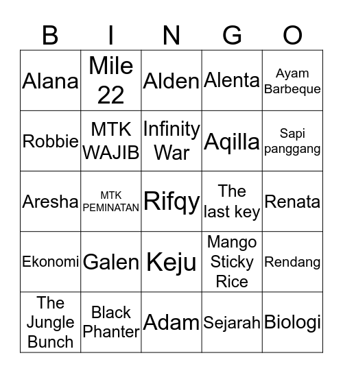 Renata Araisha Bingo Card
