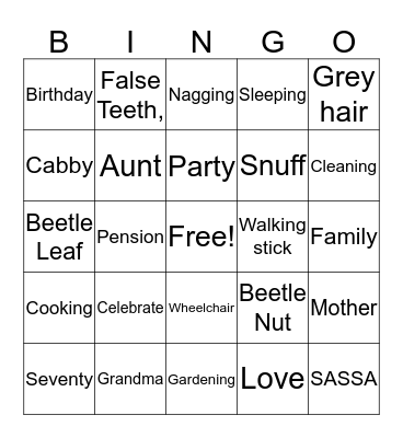 Cabby's 70th Birthday  Bingo Card