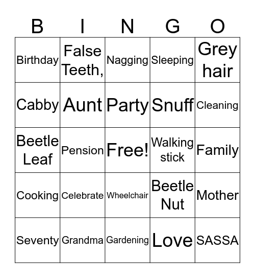Cabby's 70th Birthday  Bingo Card
