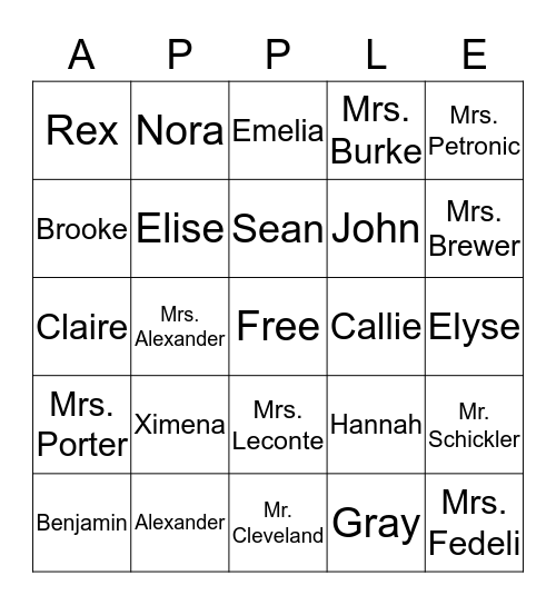 Apple-O Bingo Card