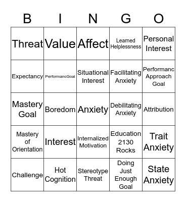 VOCABULARY  Bingo Card