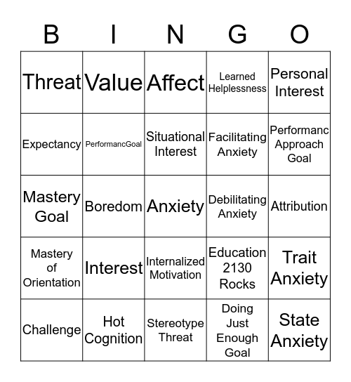 VOCABULARY  Bingo Card