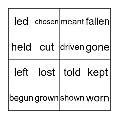 Irregular Verbs - Participle Bingo Card