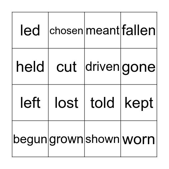 Irregular Verbs - Participle Bingo Card