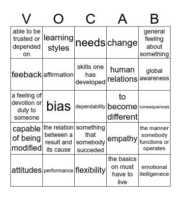 VOCABULARY WORD MATCH(REVIEW) Bingo Card