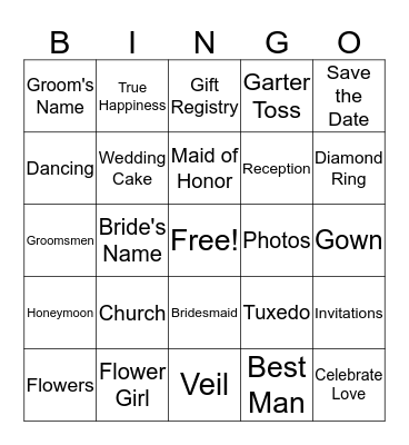 Bride-To-Be Bingo Card