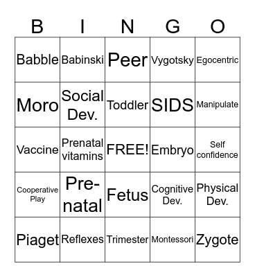 Human Growth and Development Bingo Card