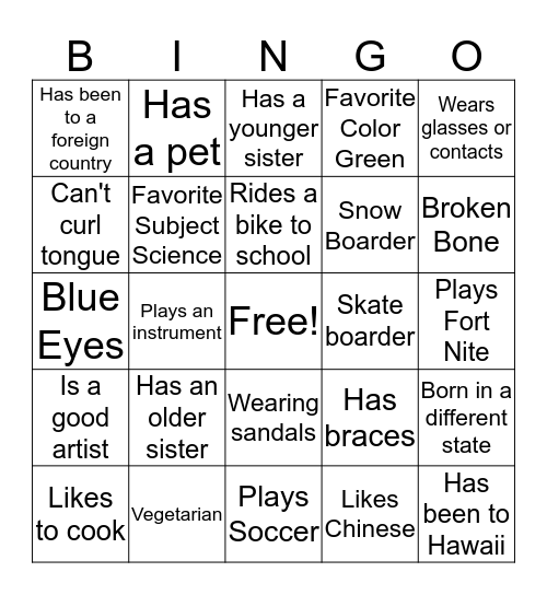 Untitled Bingo Card