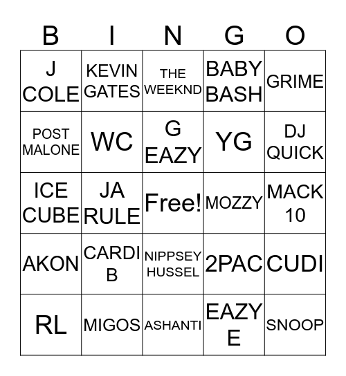 MUSIC Bingo Card