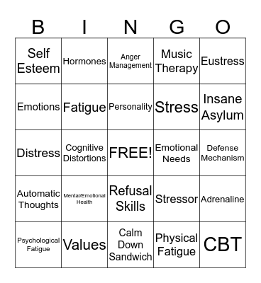 Mental Health and Counseling Bingo Card