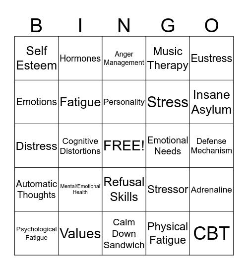Mental Health and Counseling Bingo Card