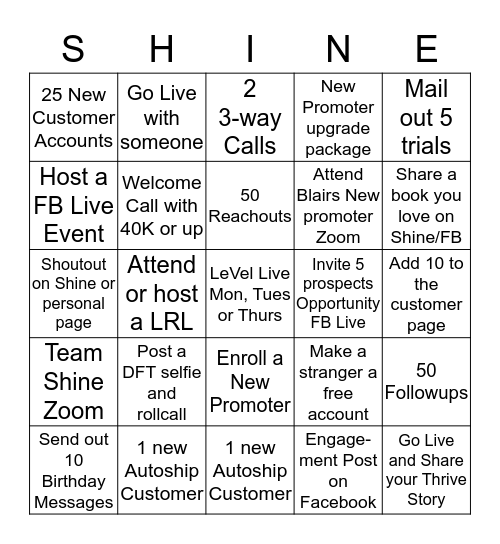 September Bingo Card