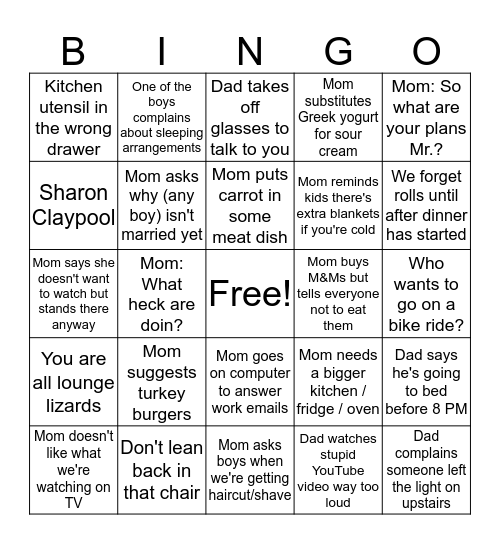 Family Bingo Card