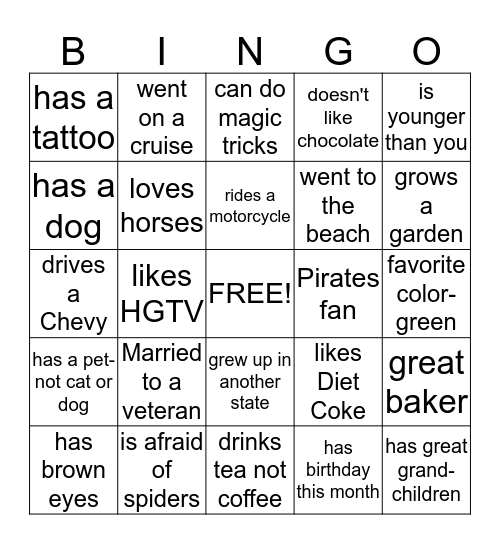 PEOPLE Bingo Card