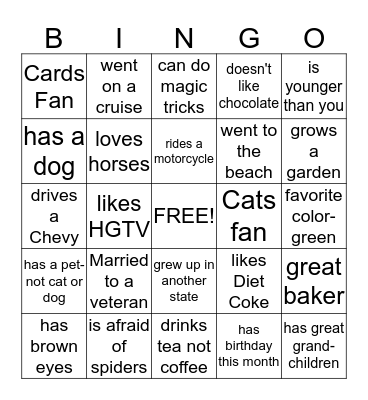 PEOPLE Bingo Card