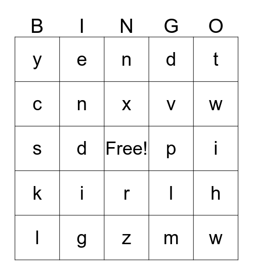 ABC Bingo Card