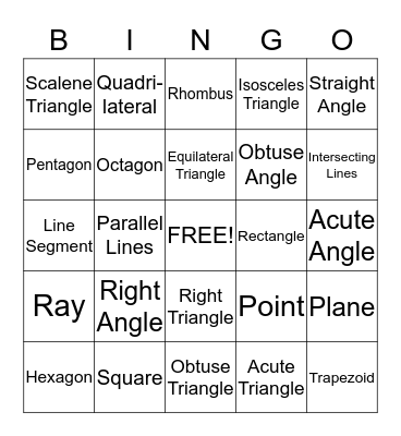 Geometry Bingo Card