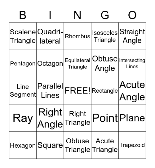 Geometry Bingo Card