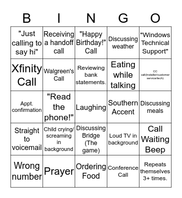 CaptionCall Bingo Card