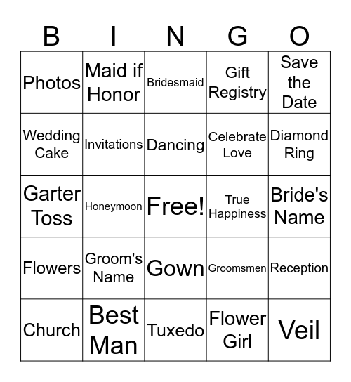 Bride to Be Bingo Card