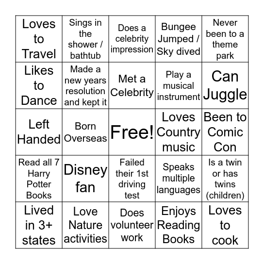 Icebreaker Bingo Card