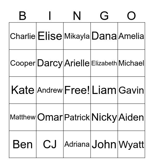 Our Class Bingo Card