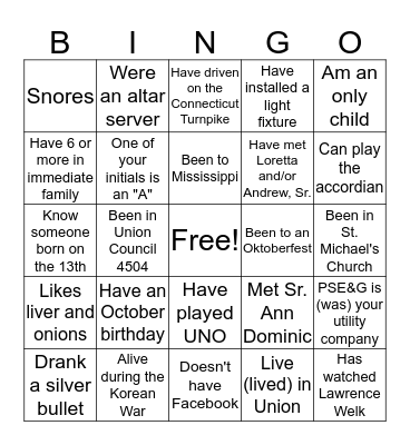 Birthday Bingo Card