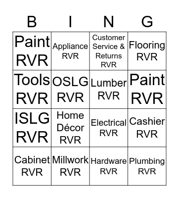 Red Vest Ready ( RVR) Cross Train Bingo Card