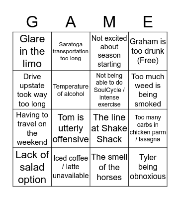 Game! Bingo Card