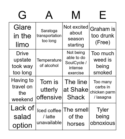 Game! Bingo Card
