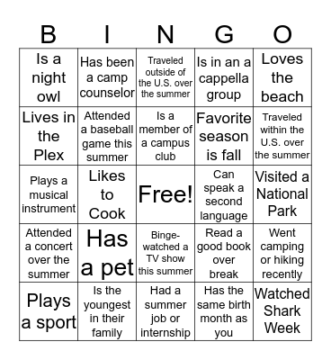 Find Someone in Our Class Who... Bingo Card