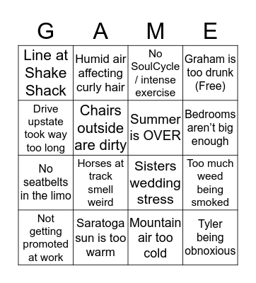 Game! Bingo Card