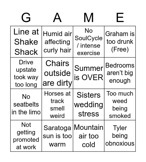Game! Bingo Card