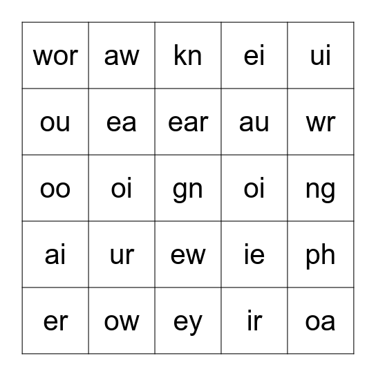 Phonics Bingo Card