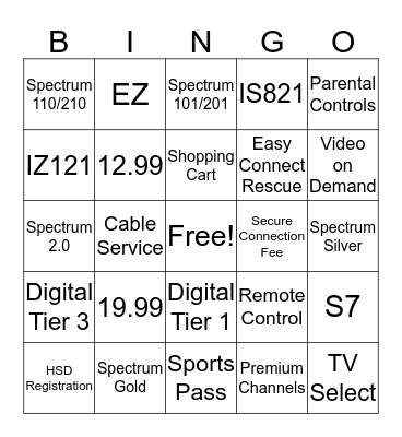 Spectrum Bingo Card