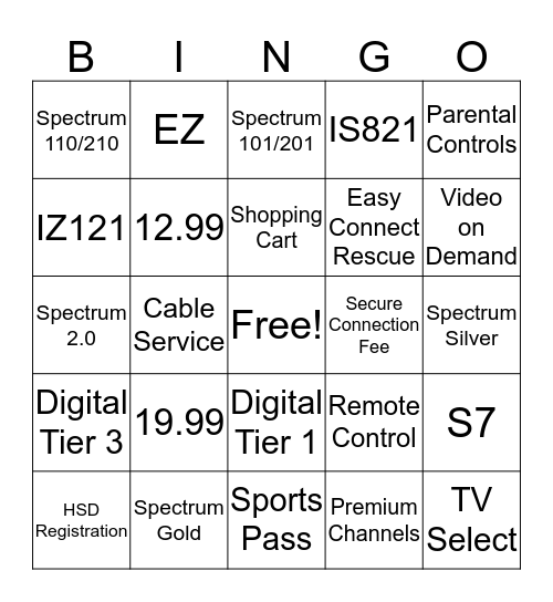 Spectrum Bingo Card