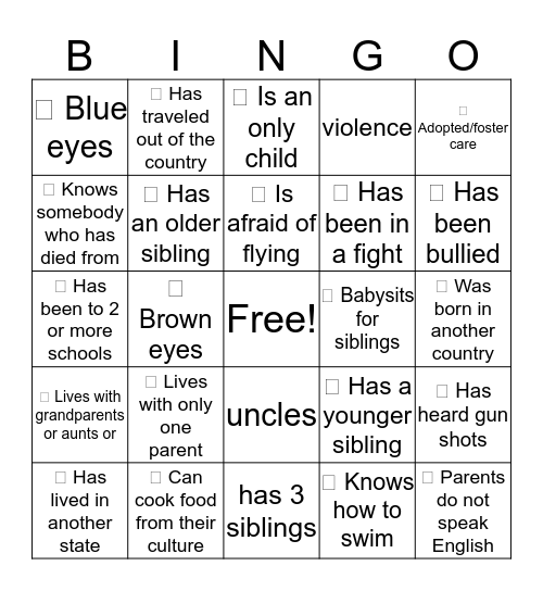 Human Bingo 1 Bingo Card