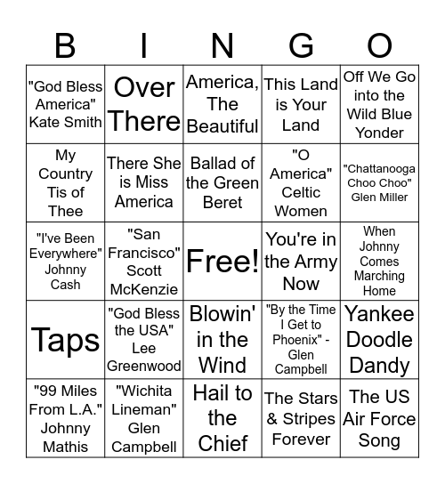 Americana SINGO BINGO Card