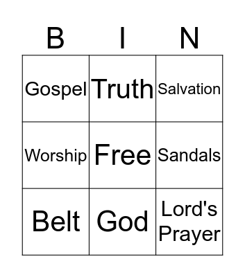 Armor of God Bingo Card