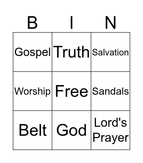 Armor of God Bingo Card