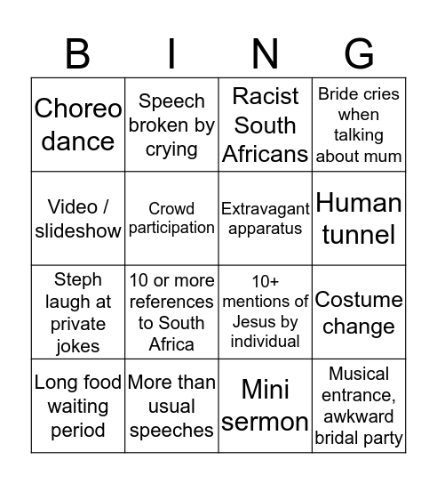 Steph & Avi bingo Card